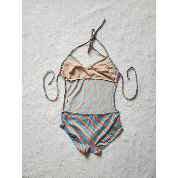 70s/80s Striped Rainbow Bathing Suit **HAS FLAWS** - Picture 6 of 8